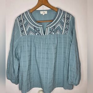 Ivy Boho Pale Blue Cotton Enbroidered Top